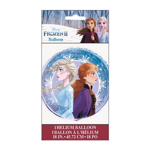 Blue Frozen 2 round helium balloon with Elsa and Anna design for kids birthday from Parte Haus party supply store in Bethesda MD