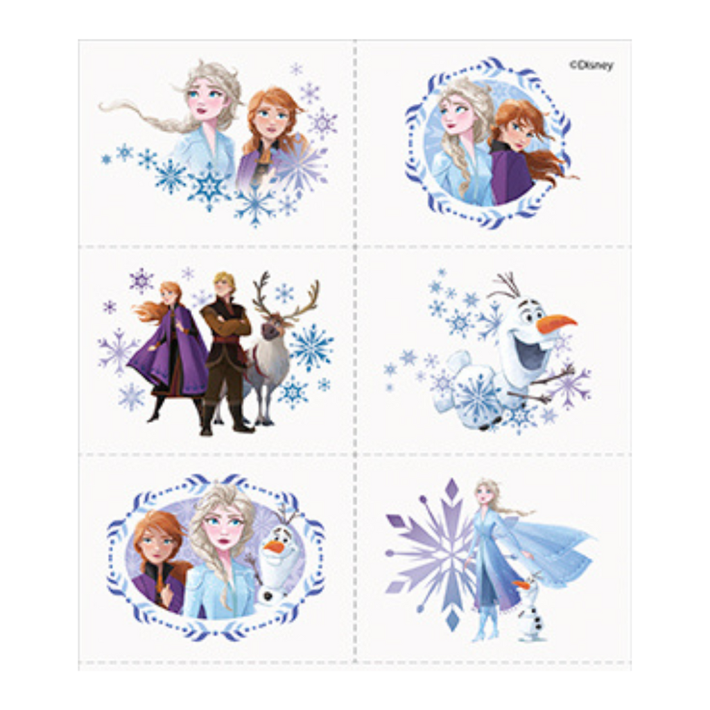 Blue Frozen character stickers featuring Elsa Anna Olaf and Sven winter birthday from Parte Haus party supply store in Bethesda Maryland