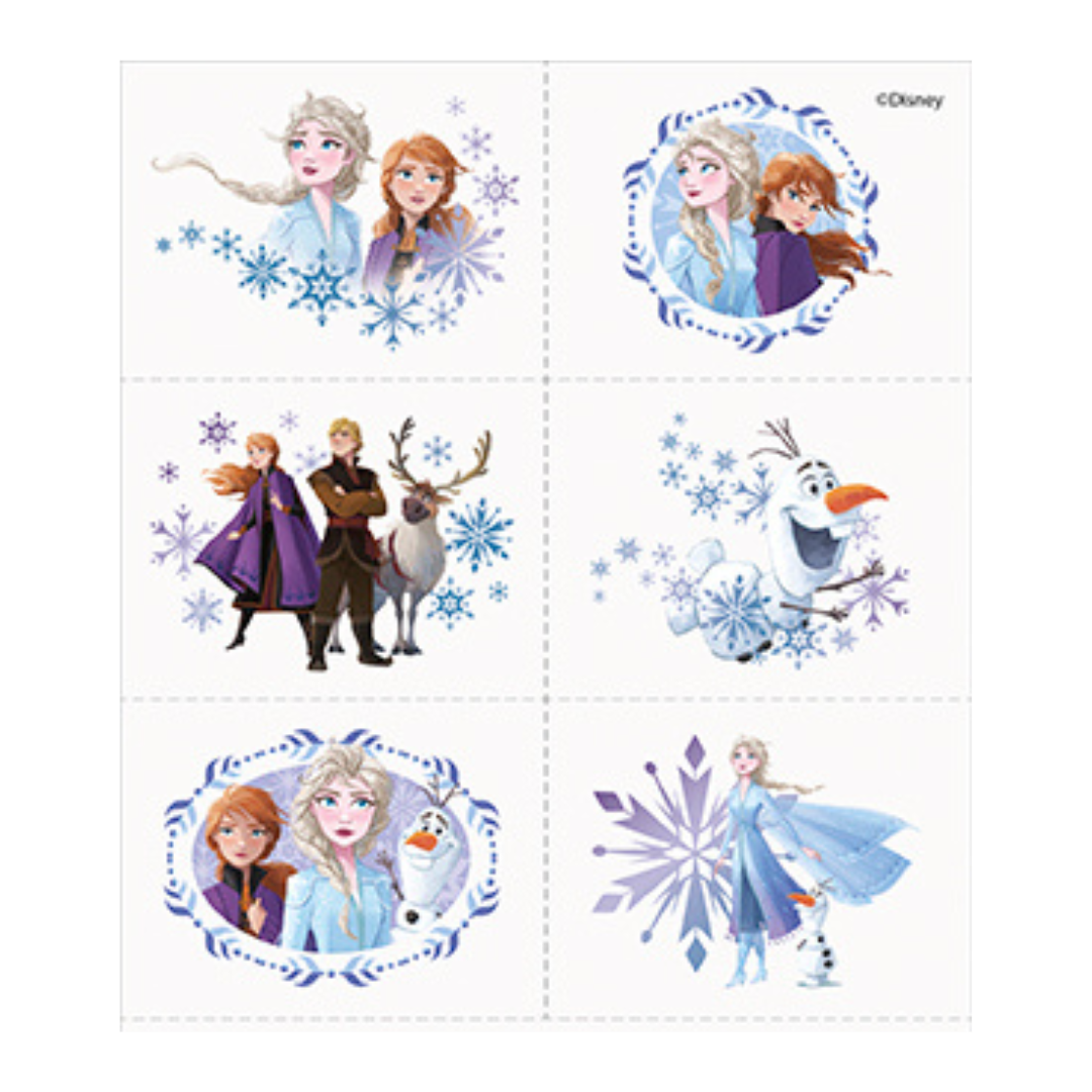 Blue Frozen character stickers featuring Elsa Anna Olaf and Sven winter birthday from Parte Haus party supply store in Bethesda Maryland