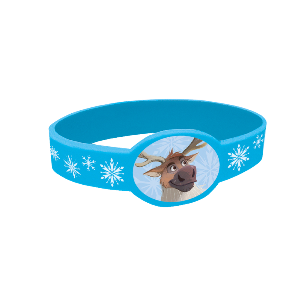 Blue Frozen Sven silicone bracelet with snowflake designs for winter birthday from Parte Haus party supply store in Bethesda MD