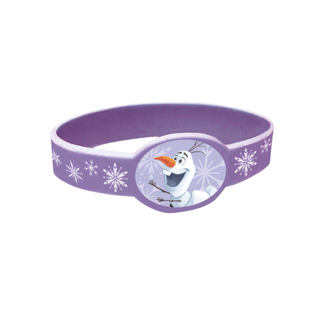 Purple Frozen bracelet with Olaf and snowflakes for kids birthday from Parte Haus party supply store in Bethesda MD.