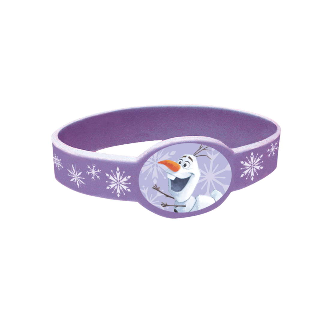 Purple Frozen bracelet with Olaf and snowflakes for kids birthday from Parte Haus party supply store in Bethesda MD.