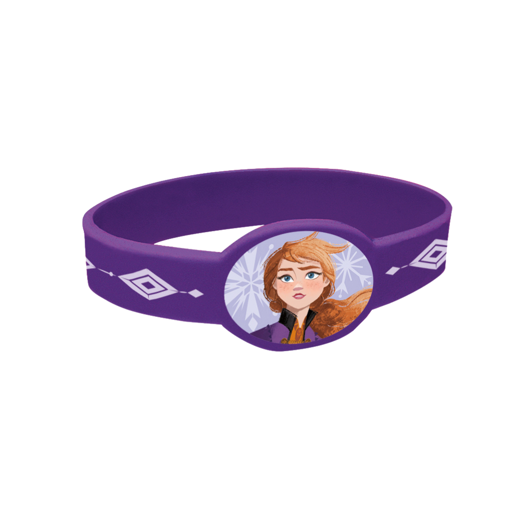 Purple Frozen bracelet with Anna illustration and snowflake detail from Parte Haus party supply store in Bethesda MD