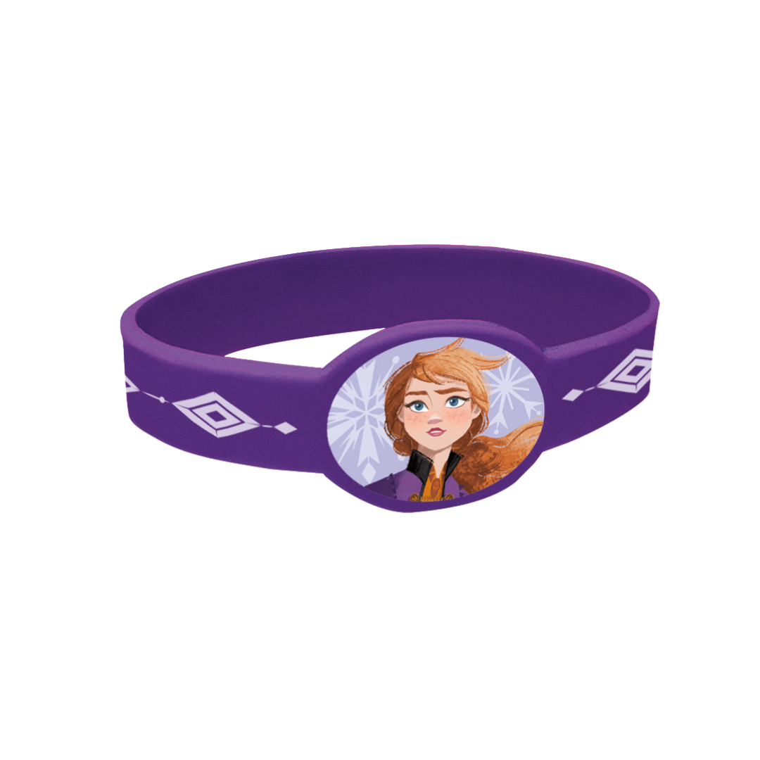 Purple Frozen bracelet with Anna illustration and snowflake detail from Parte Haus party supply store in Bethesda MD