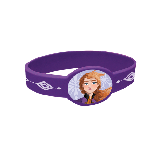 Purple Frozen bracelet with Anna illustration and snowflake detail from Parte Haus party supply store in Bethesda MD