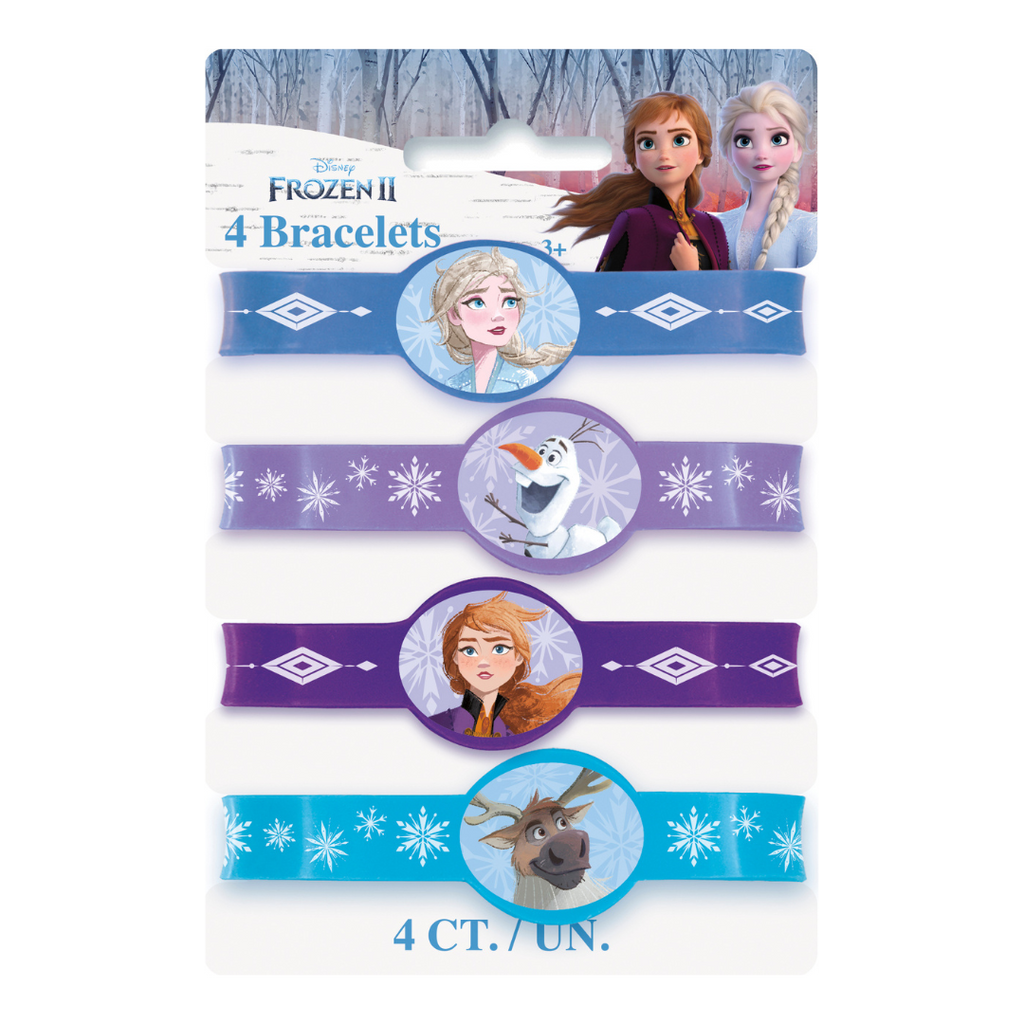 Blue and purple Frozen theme character bracelets for kids birthday from Parte Haus party supply store in Bethesda MD