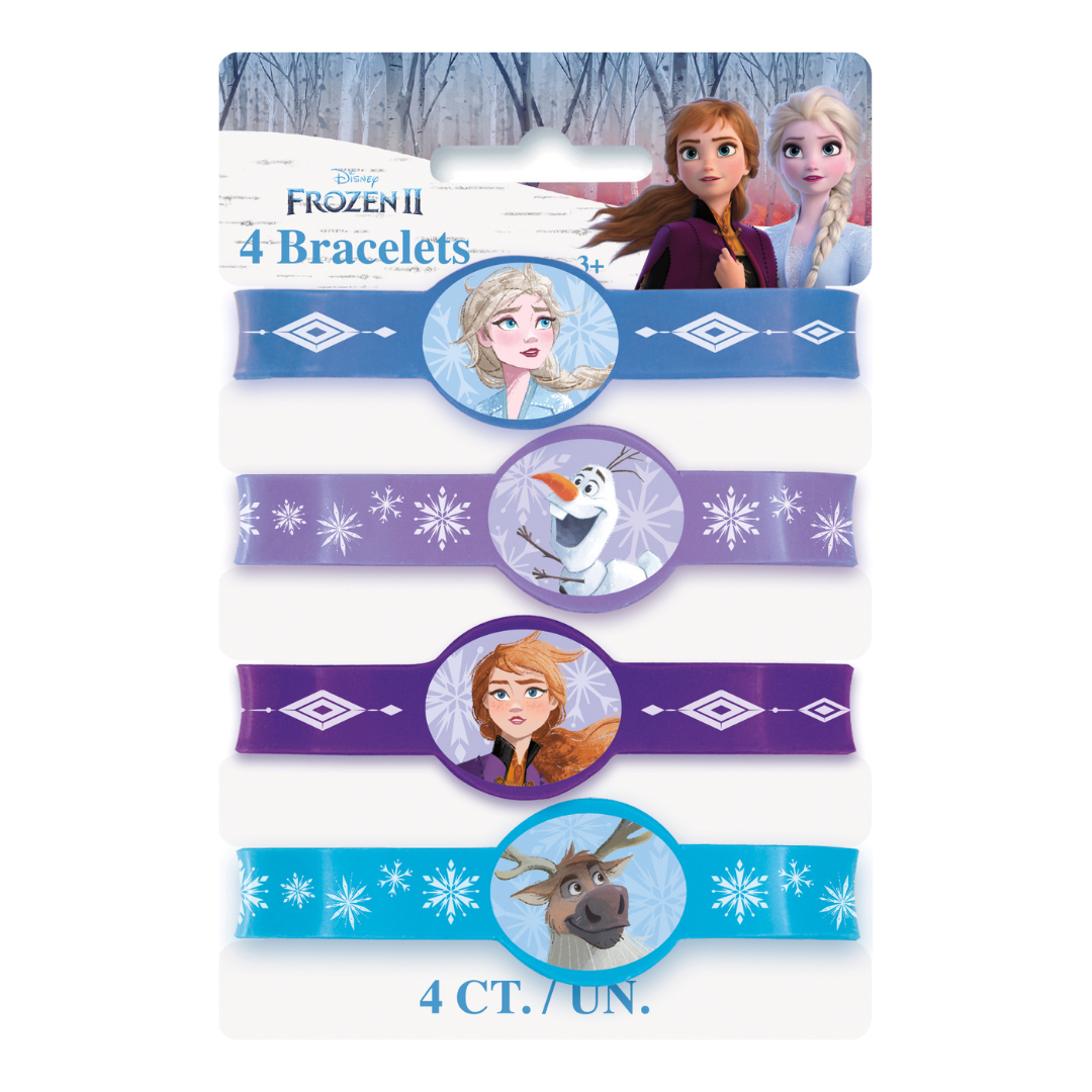 Blue and purple Frozen theme character bracelets for kids birthday from Parte Haus party supply store in Bethesda MD