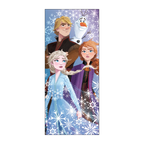 Blue Frozen themed table cover with snowy characters for kids birthday from Parte Haus party supply store in Bethesda Maryland