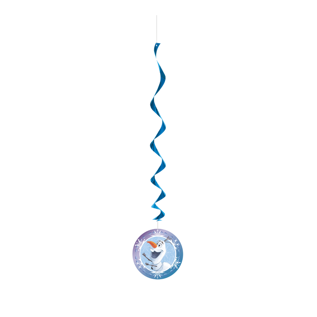 Blue Frozen swirl decoration with Olaf design for kids birthday from Parte Haus party supply store in Bethesda MD.