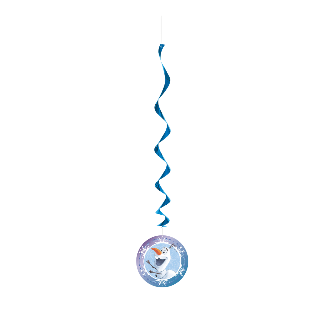 Blue Frozen swirl decoration with Olaf design for kids birthday from Parte Haus party supply store in Bethesda MD.