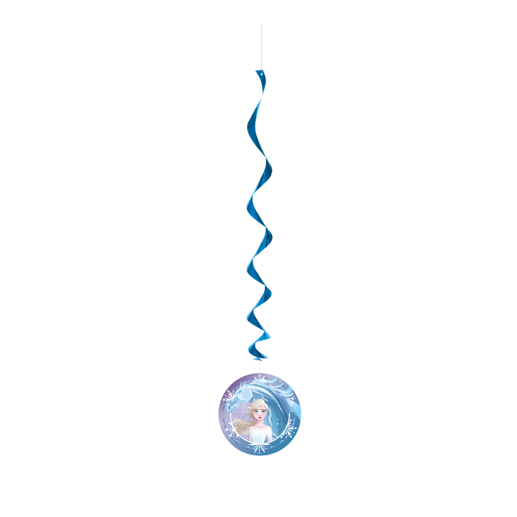 Blue Frozen swirl hanging decoration with Elsa snowflake design for birthday from Parte Haus party supply store in Bethesda MD