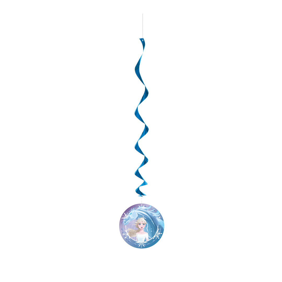 Blue Frozen swirl hanging decoration with Elsa snowflake design for birthday from Parte Haus party supply store in Bethesda MD