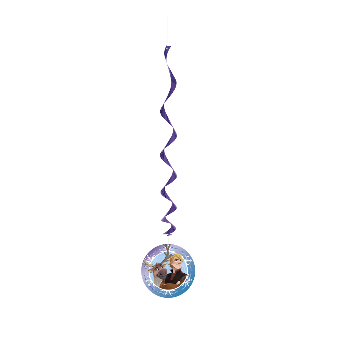 Blue Frozen swirl decoration with Kristoff and Sven for kids birthday from Parte Haus party supply store in Bethesda MD