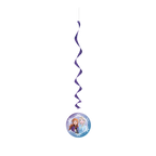 Blue Frozen swirl hanging decoration with character print for birthday from Parte Haus party supply store in Bethesda MD.