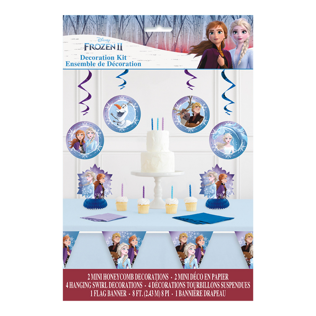Frozen II blue decoration kit with swirl and honeycomb decor for birthday from Parte Haus party supply store in Bethesda MD
