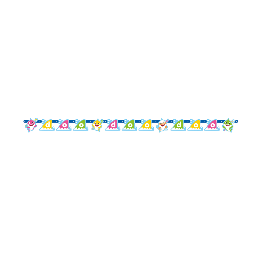 Colorful Baby Shark paper banner with cartoon sea animals for birthday from Parte Haus party supply store in Bethesda MD