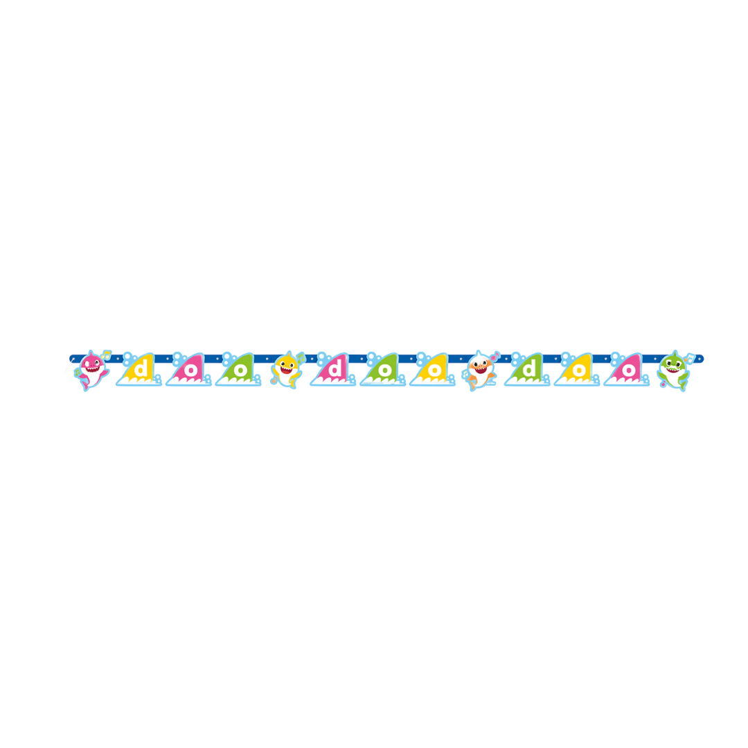 Colorful Baby Shark paper banner with cartoon sea animals for birthday from Parte Haus party supply store in Bethesda MD