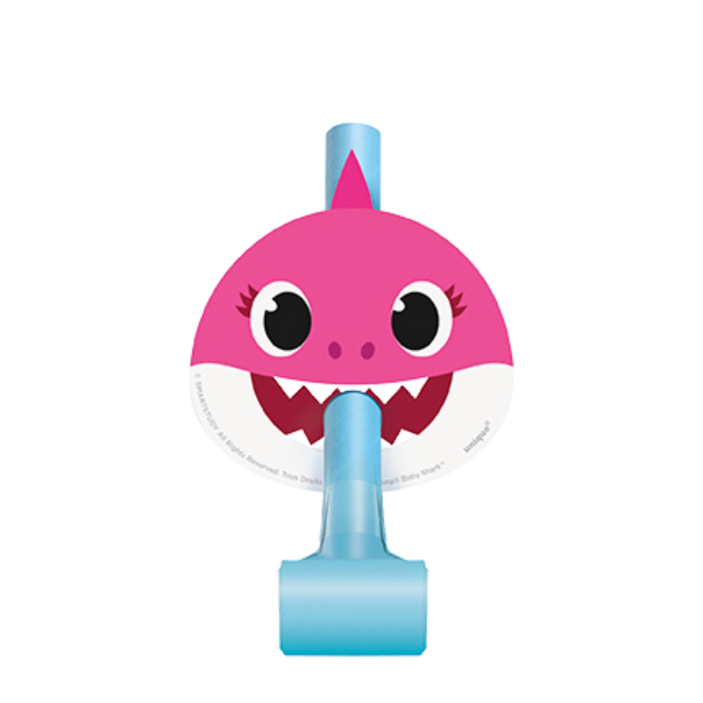 Pink shark noisemaker with cute face for kids birthday from Parte Haus party supply store in Bethesda Maryland