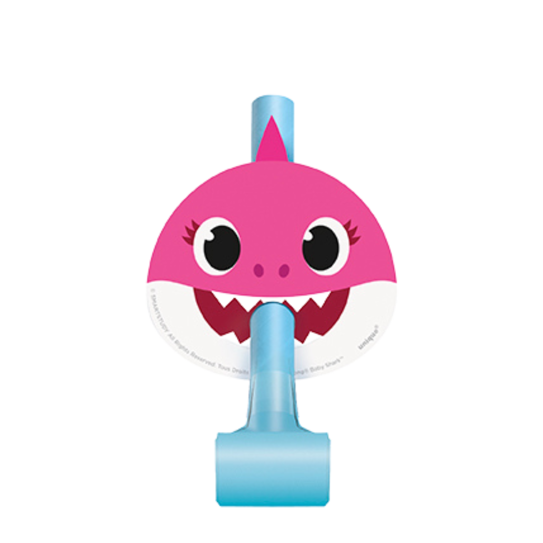 Pink shark noisemaker with cute face for kids birthday from Parte Haus party supply store in Bethesda Maryland