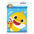 Blue and yellow Baby Shark loot bag with cartoon shark and bubbles birthday theme from Parte Haus party supply store in Bethesda MD