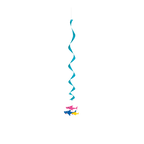 Blue swirl hanging decoration with colorful shark cutouts ocean theme from Parte Haus party supply store in Bethesda MD