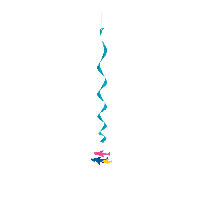 Blue Baby Shark Hanging Swirl Decorations - 3 Pcs