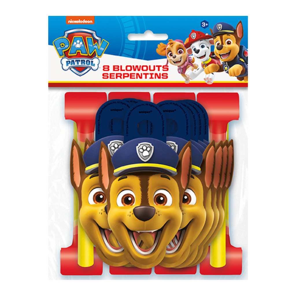 PAW Patrol blue and yellow blowouts with character faces for kids birthday from Parte Haus party supply store in Bethesda MD