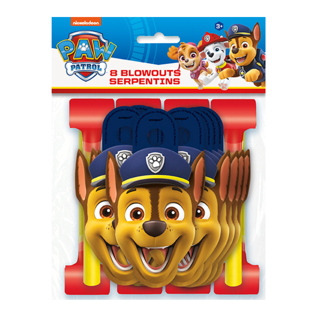PAW Patrol blue and yellow blowouts with character faces for kids birthday from Parte Haus party supply store in Bethesda MD