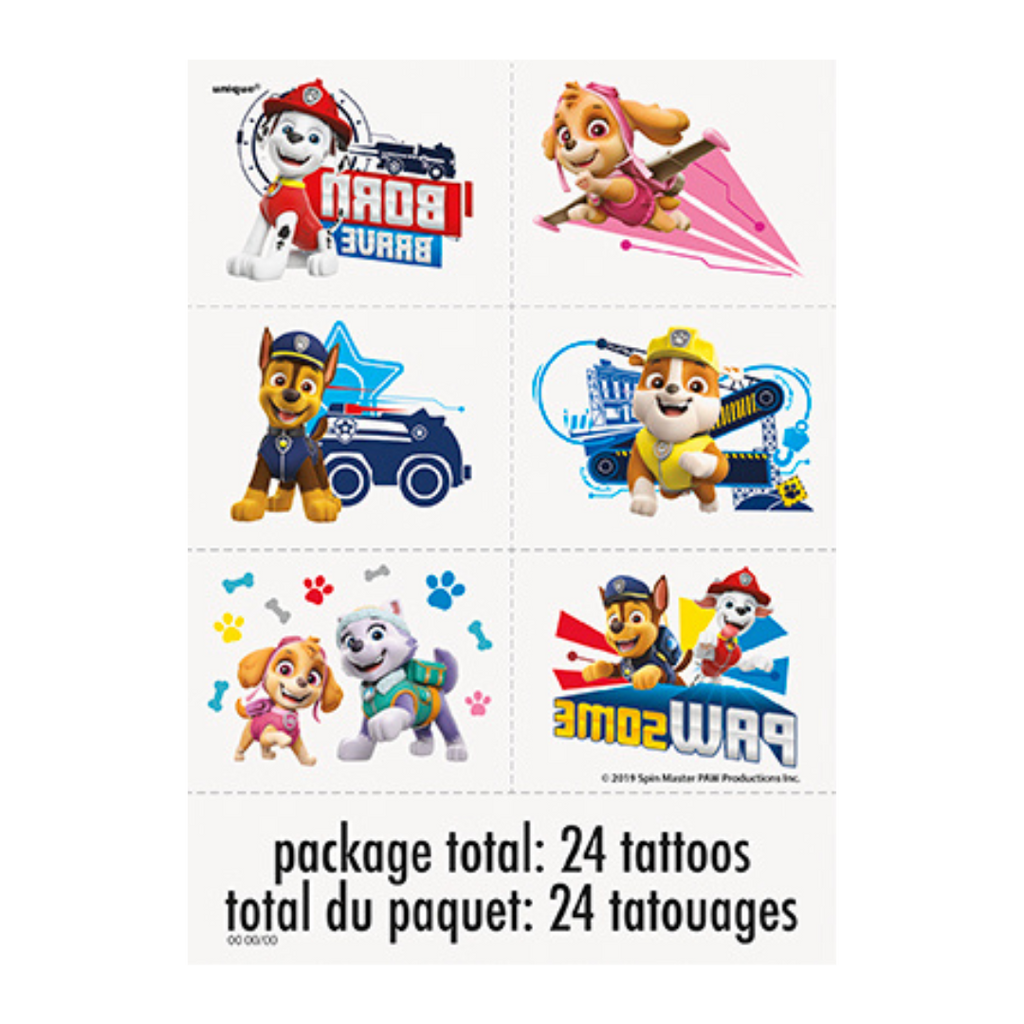Multicolor Paw Patrol temporary tattoos with characters for kids birthday from Parte Haus party supply store in Bethesda Maryland
