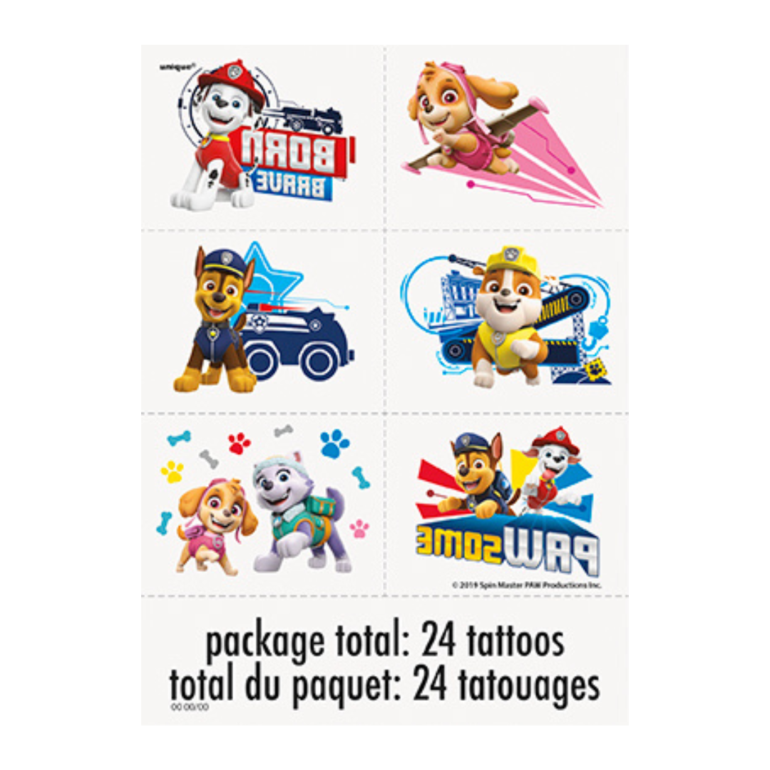 Multicolor Paw Patrol temporary tattoos with characters for kids birthday from Parte Haus party supply store in Bethesda Maryland