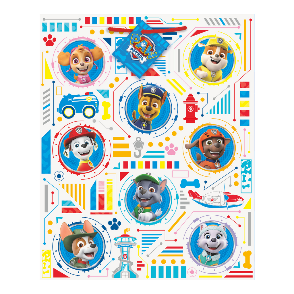 Colorful Paw Patrol sticker sheet with cartoon dog faces birthday theme from Parte Haus party supply store in Bethesda MD