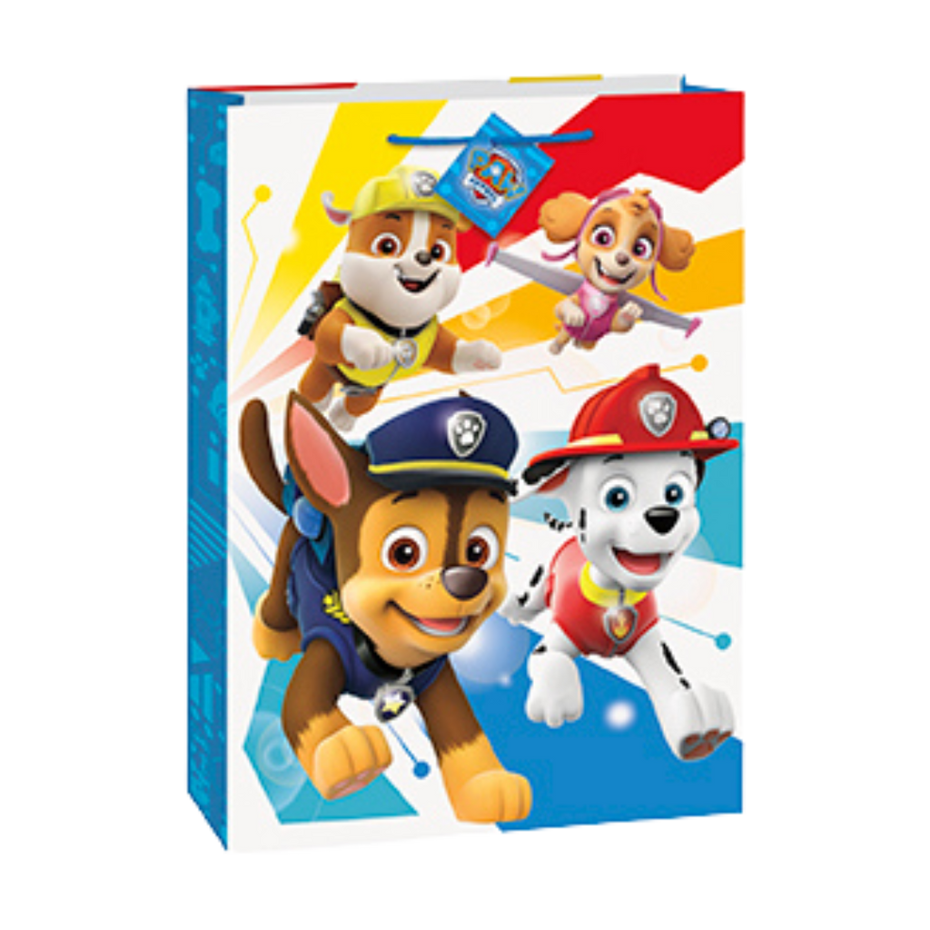 Colorful Paw Patrol gift bag with cartoon characters for kids birthday from Parte Haus party supply store in Bethesda MD