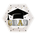White and gold graduation plate with cap and stars for graduation party from Parte Haus party supply store in Bethesda Maryland