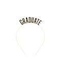 Gold graduate headband with cutout letters for graduation from Parte Haus party supply store in Bethesda MD.
