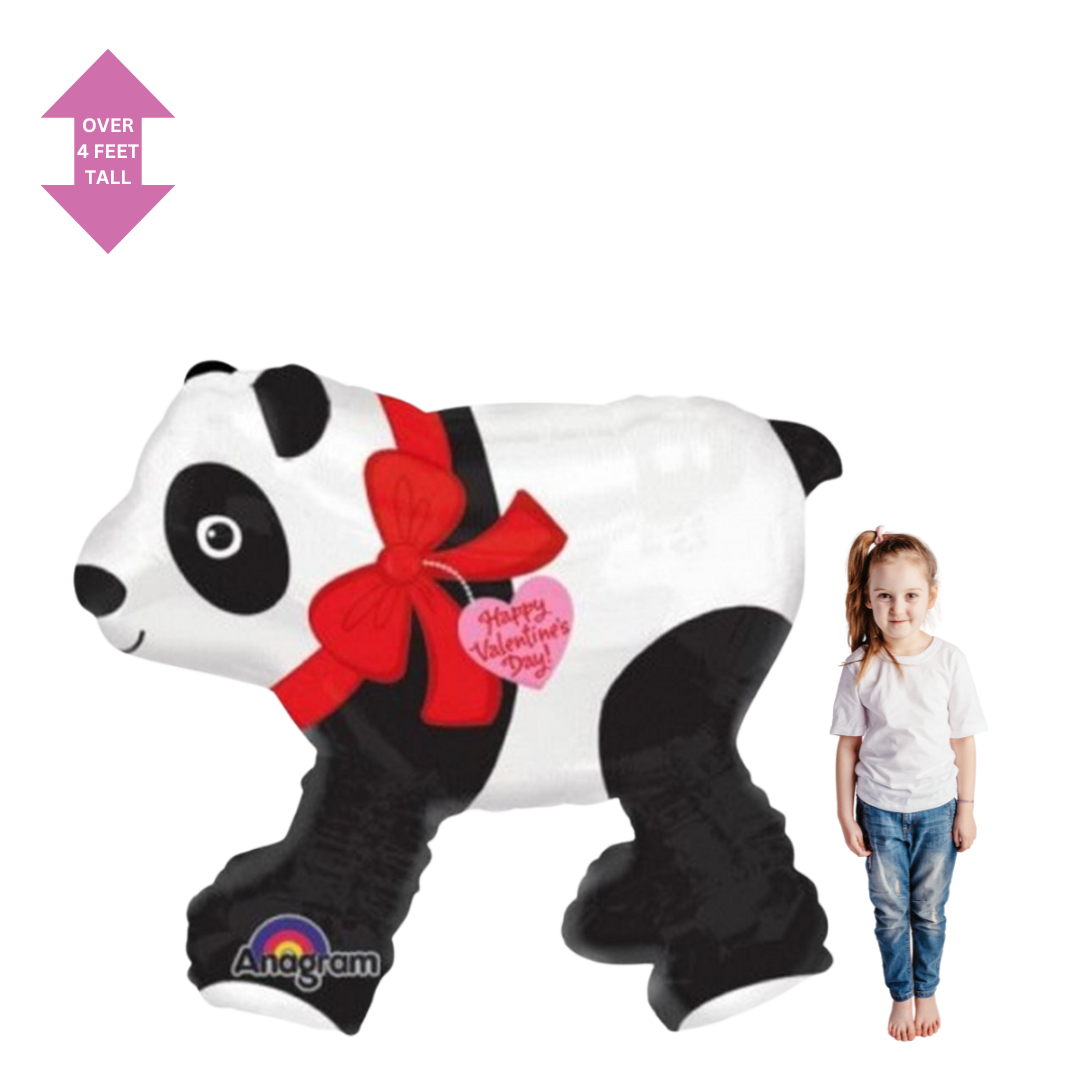 Black and white panda balloon with red bow and heart Valentine’s Day from Parte Haus party supply store in Bethesda MD