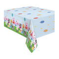 Blue Peppa Pig table cover with balloons and character graphics kids birthday from Parte Haus party supply store in Bethesda MD