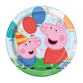 Colorful Peppa Pig themed plate with balloons and gifts birthday from Parte Haus party supply store in Bethesda MD
