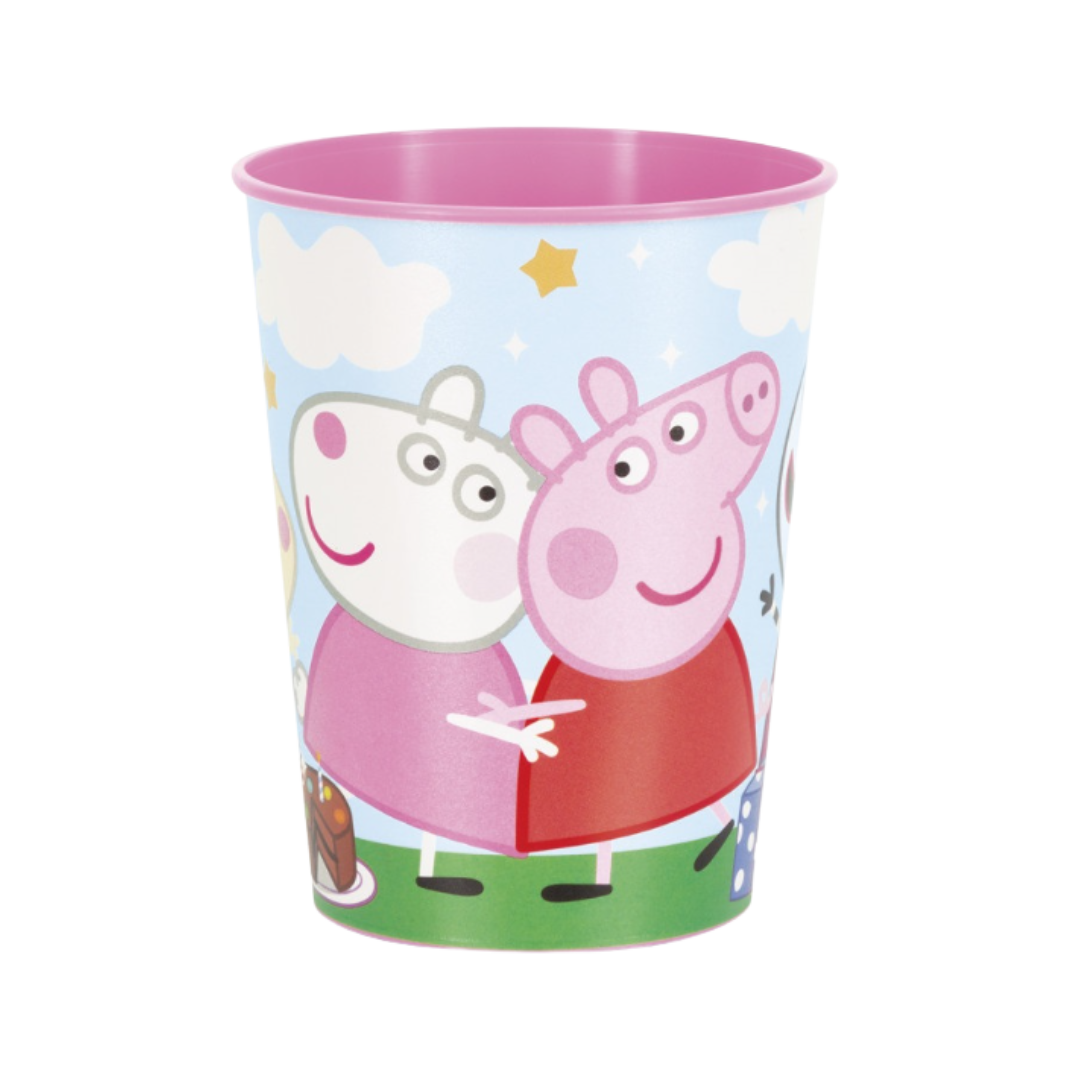 pink cartoon character plastic cup with stars and clouds birthday theme from Parte Haus party supply store in Bethesda Maryland