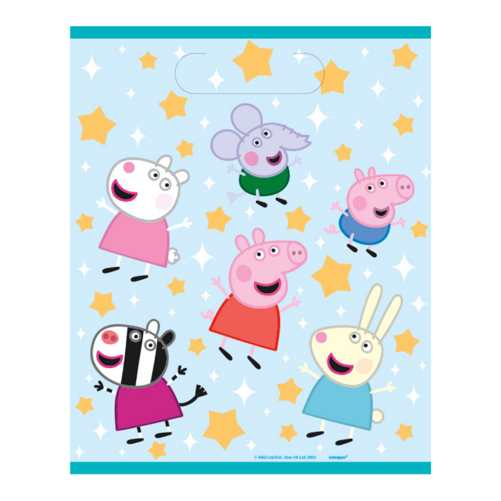 Blue Peppa Pig themed favor bag with stars for kids birthday from Parte Haus party supply store in Bethesda MD