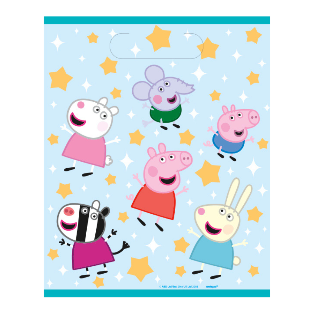 Blue Peppa Pig themed favor bag with stars for kids birthday from Parte Haus party supply store in Bethesda MD