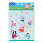 Blue Peppa Pig loot bags with cartoon animals and yellow stars birthday theme from Parte Haus party supply store in Bethesda MD