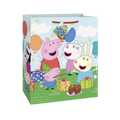 Multicolor gift bag with cartoon animals balloons and cakes birthday theme from Parte Haus party supply store in Bethesda Maryland