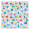 Blue children birthday wrapping paper with cartoon animals balloons and gifts from Parte Haus party supply store in Bethesda Maryland