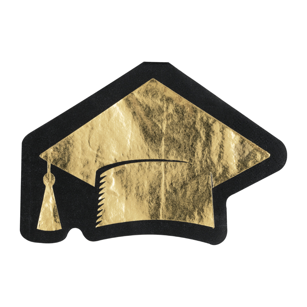 Gold black graduation cap decoration for graduation from Parte Haus party supply store in Bethesda MD