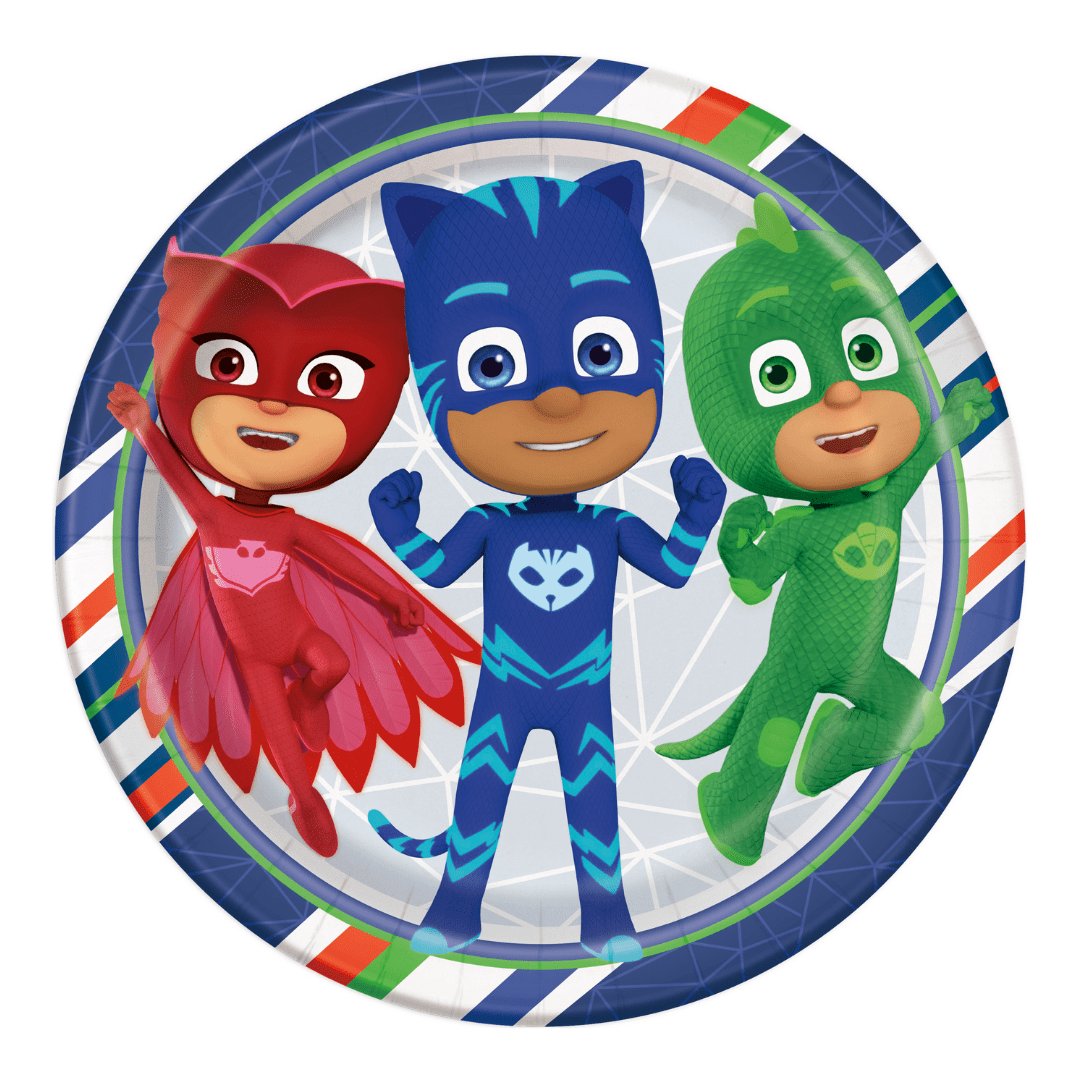 Red blue and green cartoon character paper plate for kids birthday from Parte Haus party supply store in Bethesda Maryland