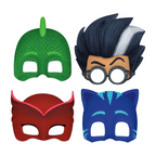 Green red blue and black character masks with animal and superhero designs for kids birthday from Parte Haus party supply store in Bethesda Maryland