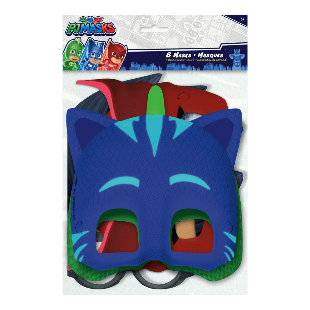 Blue PJ Masks character masks stack for kids birthday from Parte Haus party supply store in Bethesda Maryland