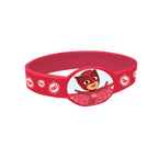 Red PJ Masks wristband with cartoon hero image kids birthday from Parte Haus party supply store in Bethesda Maryland