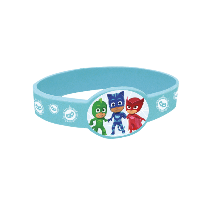 Blue PJ Masks bracelet featuring cartoon characters kids birthday theme from Parte Haus party supply store in Bethesda Maryland