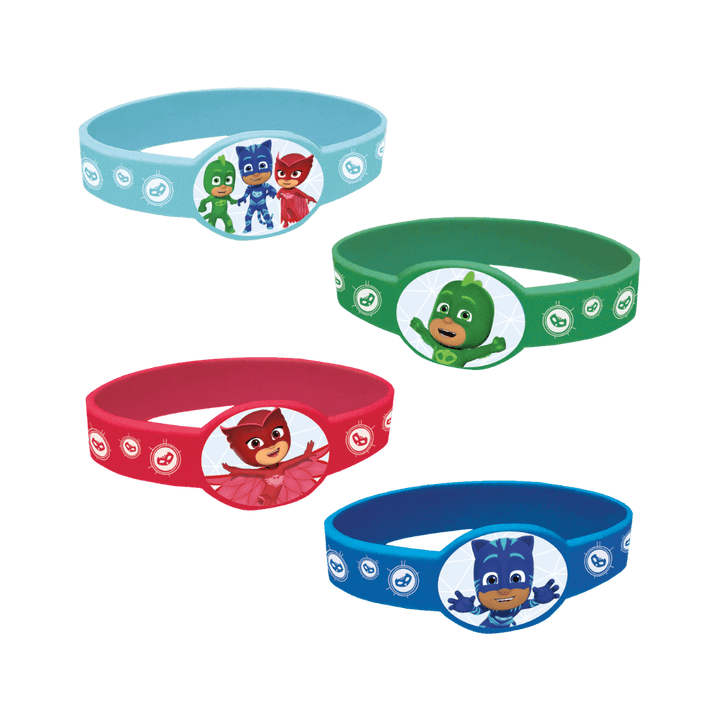 Blue green red kids wristbands featuring cartoon heroes birthday theme from Parte Haus party supply store in Bethesda MD